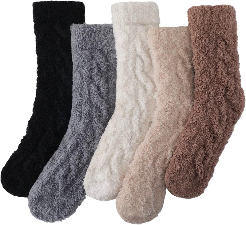 Premillow Fuzzy Socks for Women, Womens Winter Fluffy Socks 5 Pairs Ultra Soft Warm Fabric Sleeping Slipper Sock for Women - Image 1